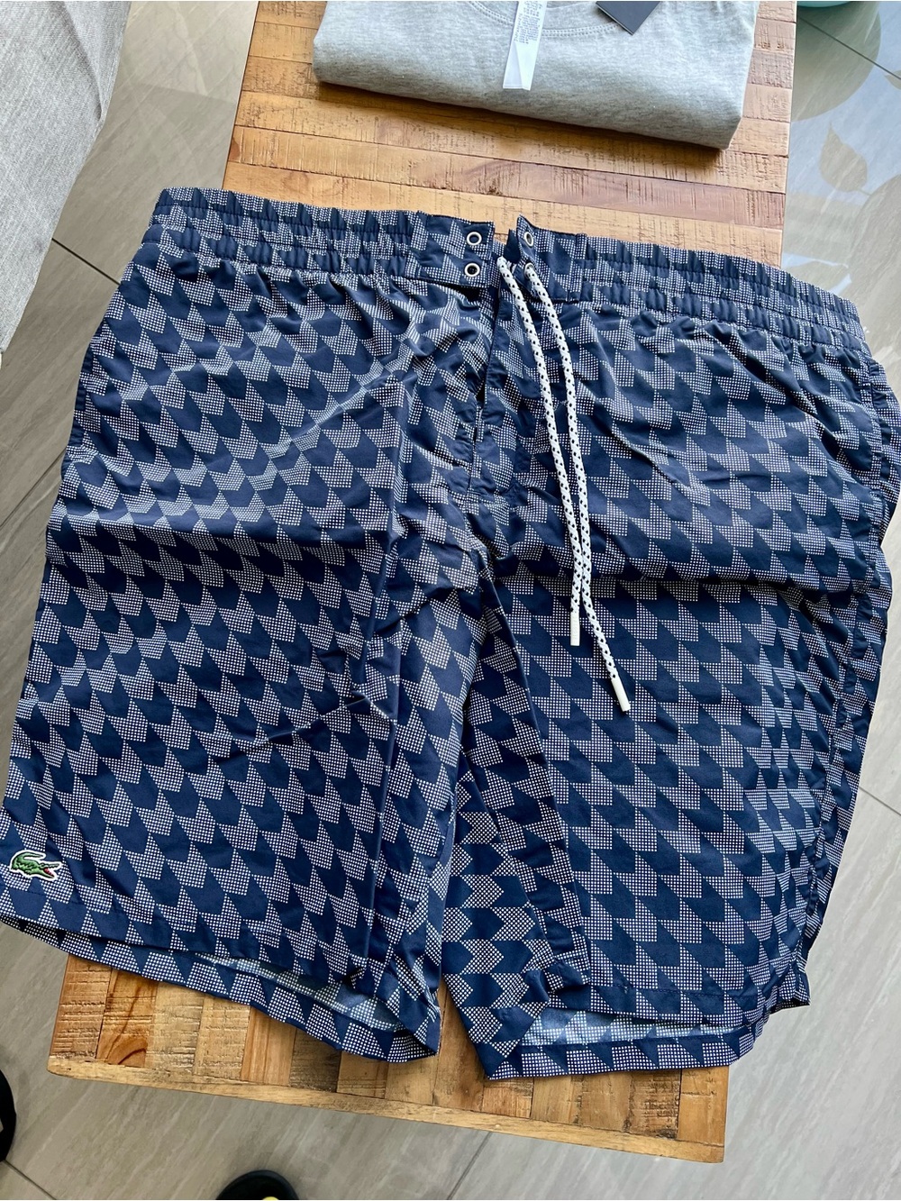 Lacoste Navy Geometric Print Men’s Swim Trunks